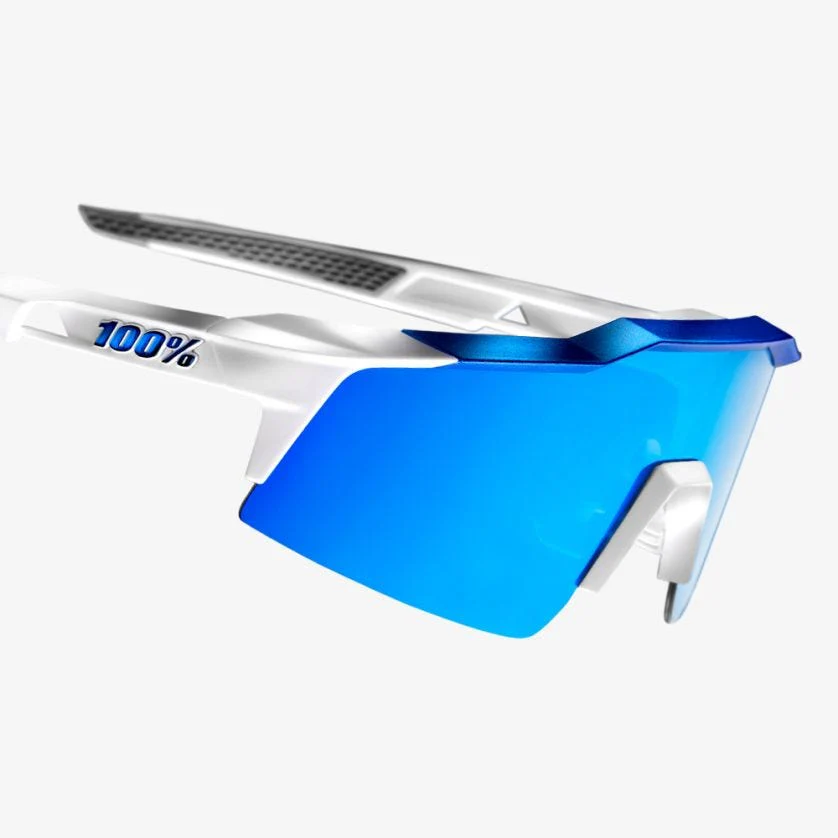 100% Speedcraft SL Sunglasses HiPER Blue Multilayer Mirror Lens/Matte White - Image 2
