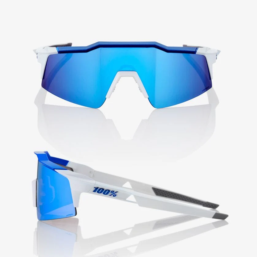 100% Speedcraft SL Sunglasses HiPER Blue Multilayer Mirror Lens/Matte White - Image 3