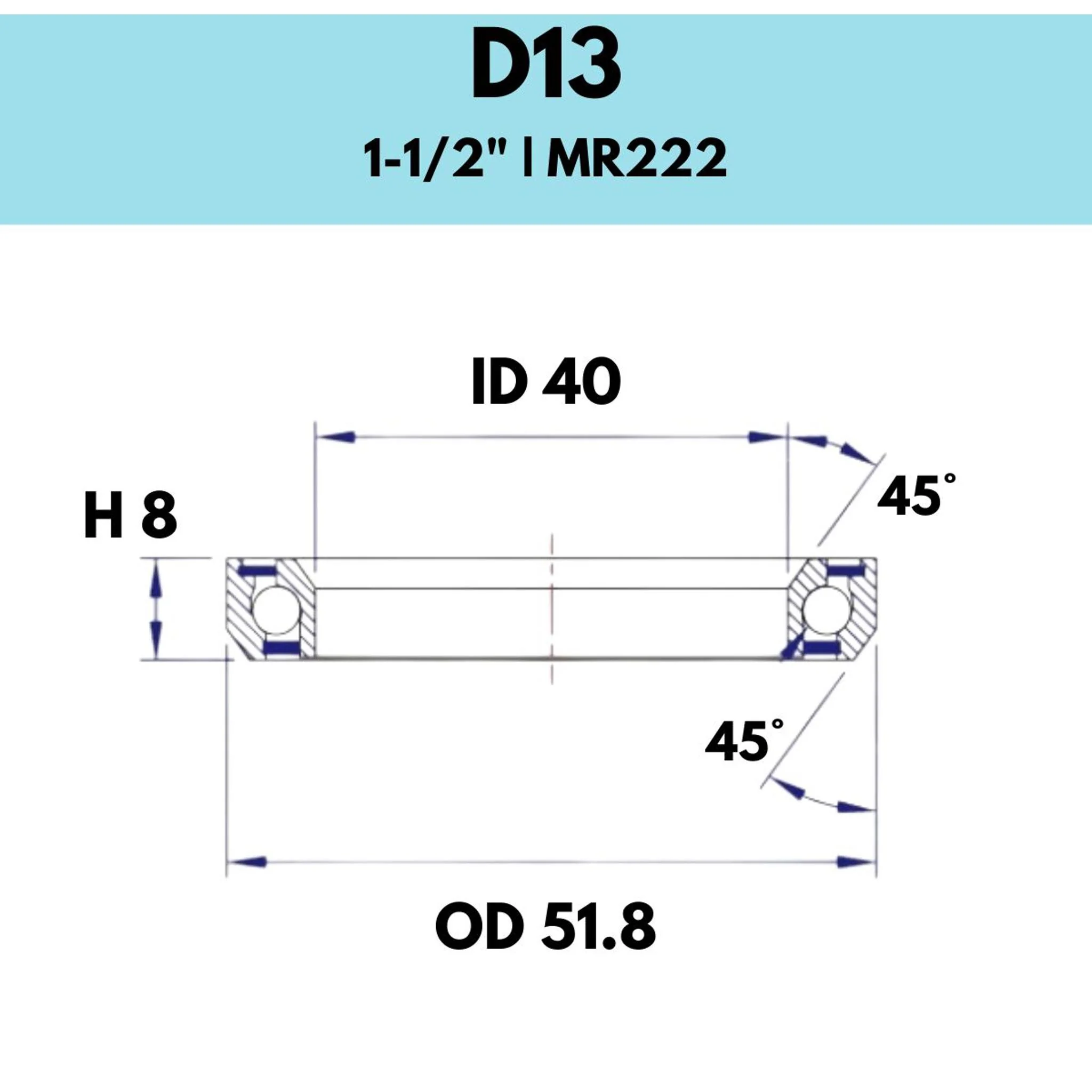 Black Bearings D13 Angular Headset Bearing 40x51.8x8mm 45/45 Degrees - Image 2