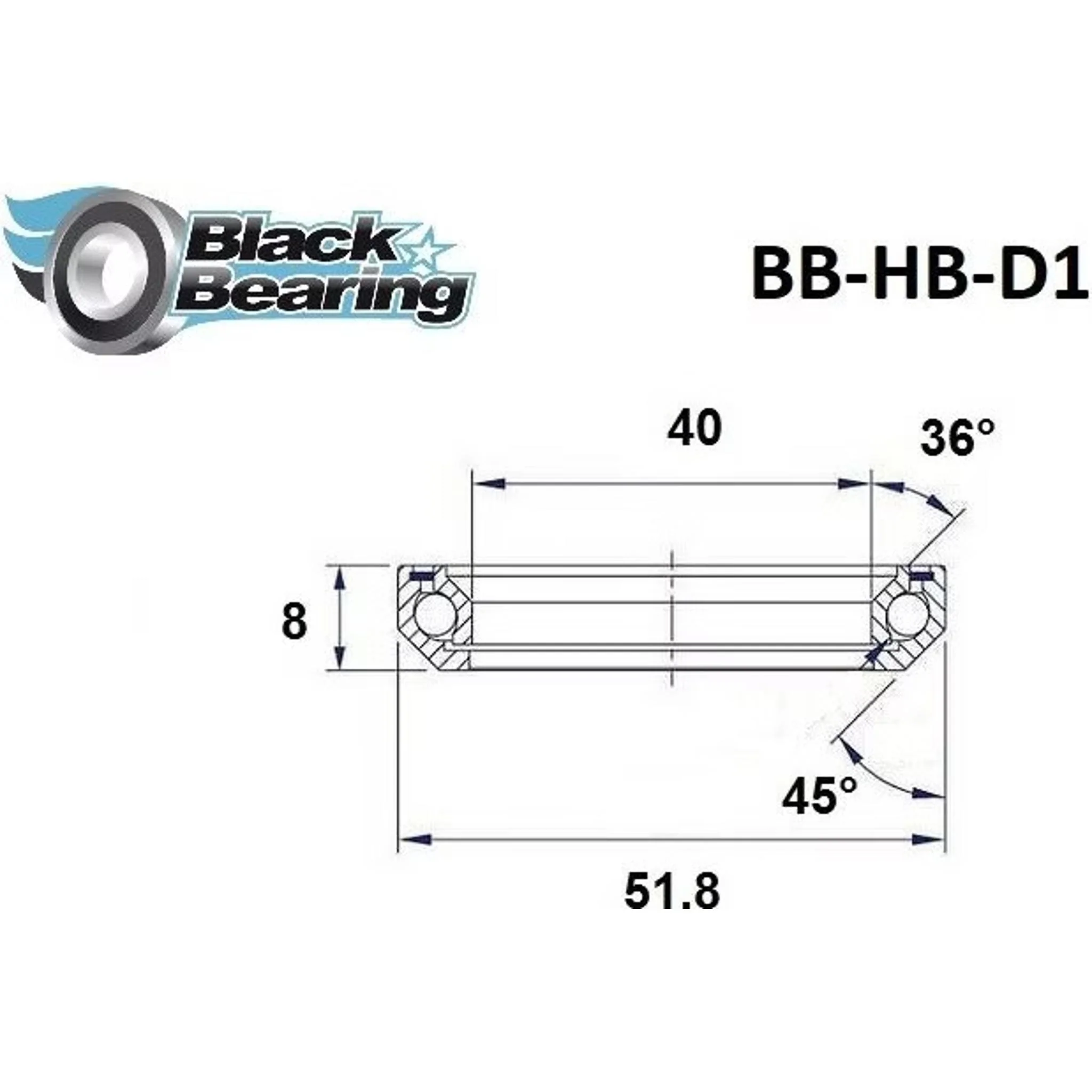 Black Bearings D1 Angular Sealed Headset Bearing 40x51.8x8mm - Image 2