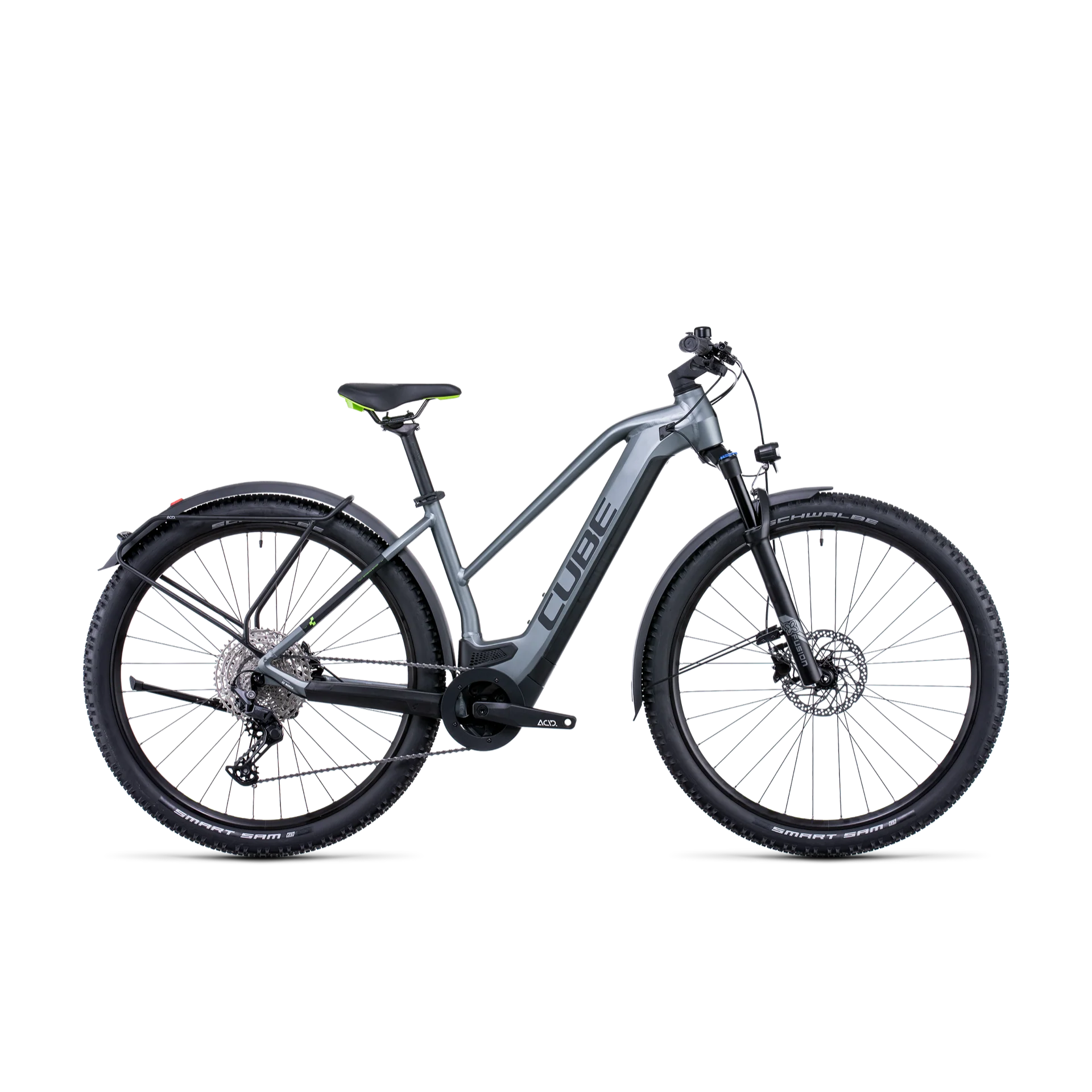 Cube Reaction Hybrid Pro 625 Allroad Trapeze Electric Hardtail Mountain Bike Flash Grey 'n' Green