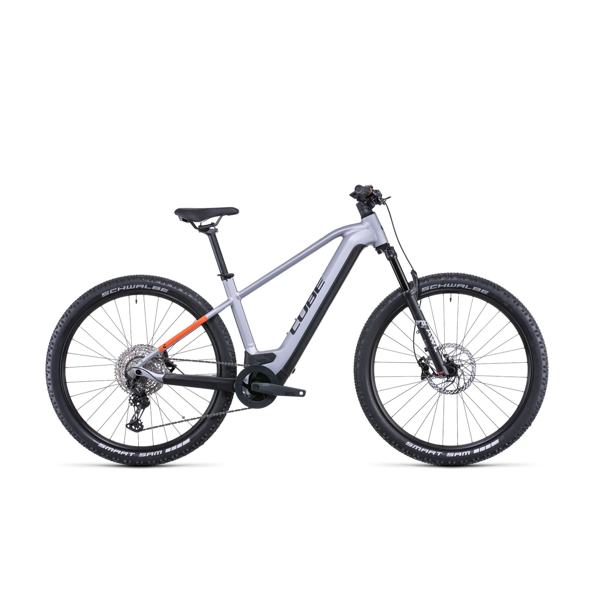 Cube Reaction Hybrid SL 750 Electric Hardtail Mountain Bike Polar Silver 'n' Orange