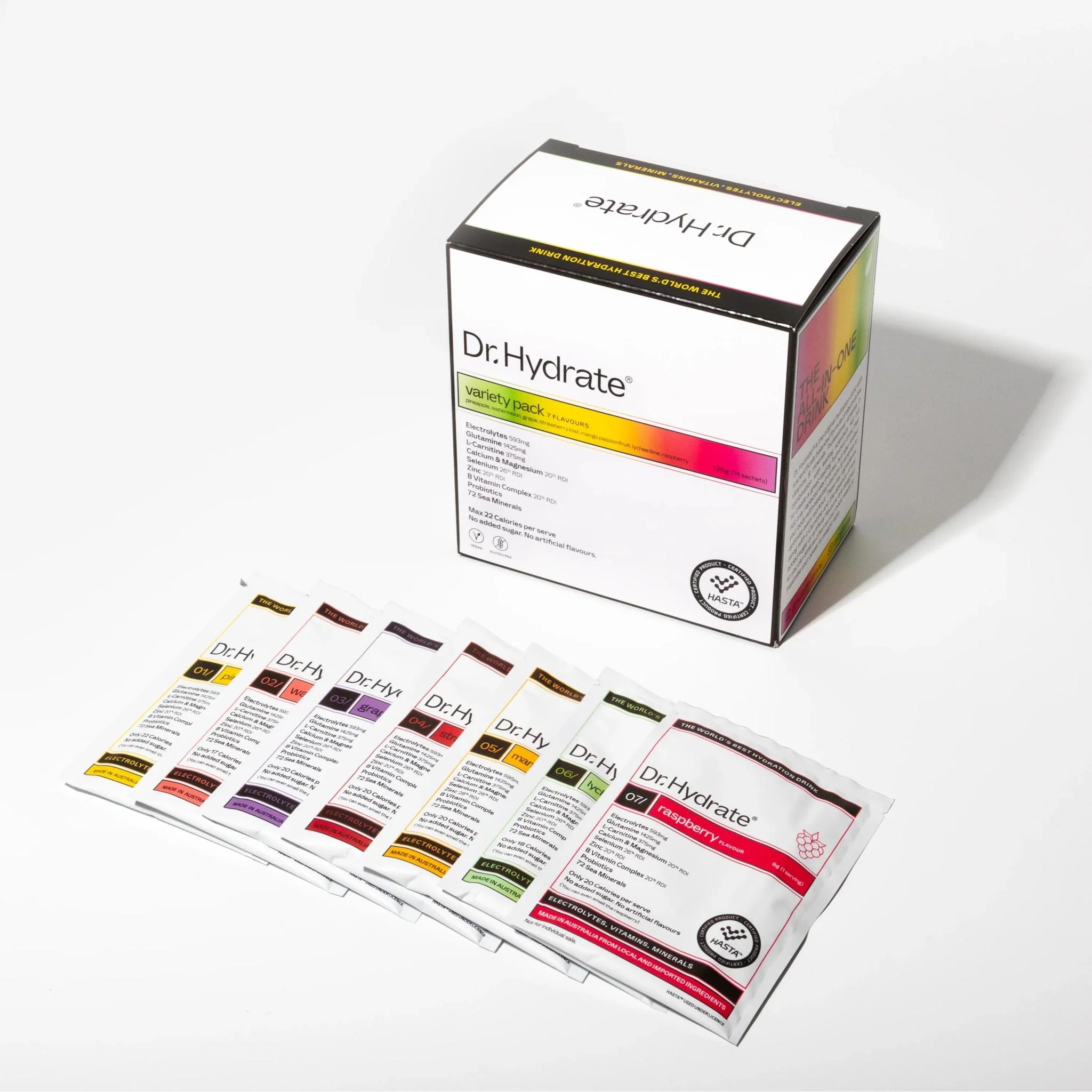 Dr. Hydrate Hydration Mix 7 Flavour Variety Pack (14 x 9g Sachets) - Image 2