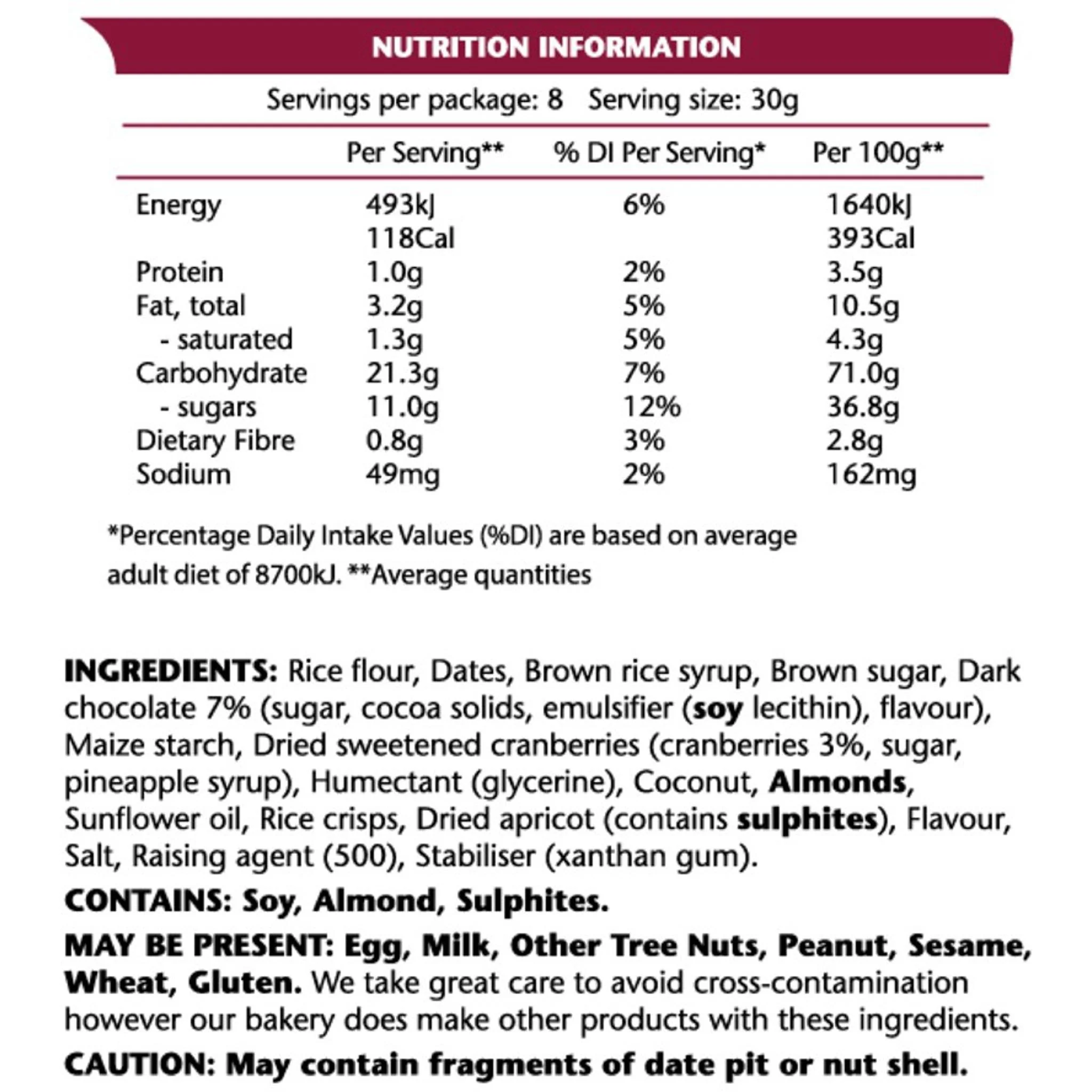 Em's Power Bites Cranberry Chocolate Cookies 8 Pack 240g - Image 3