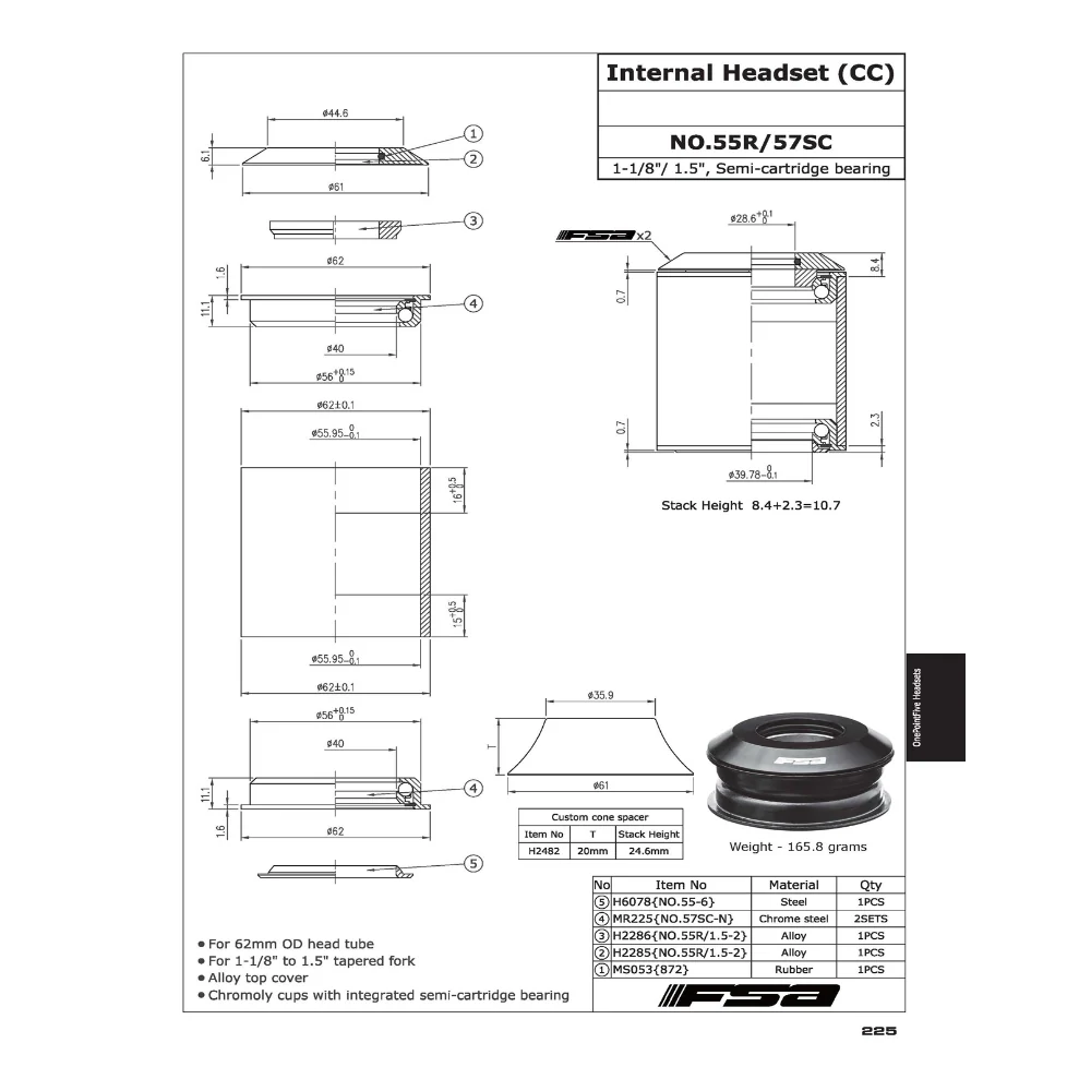 FSA Headset No.55R/57SC 6.1mm - Image 2