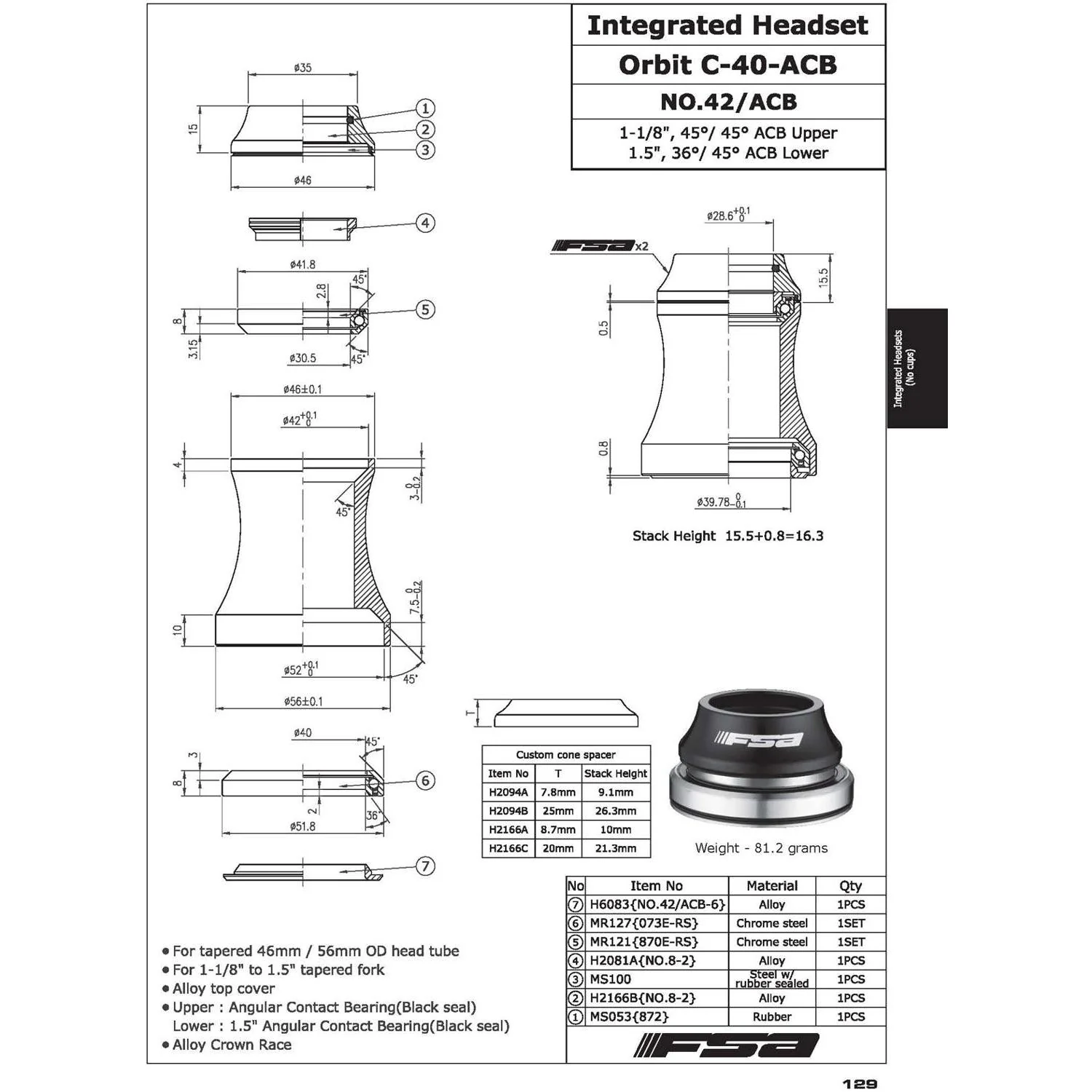 FSA Orbit Headset C-40-ACB - 7.8mm 1-1/8 1.5 - Image 2
