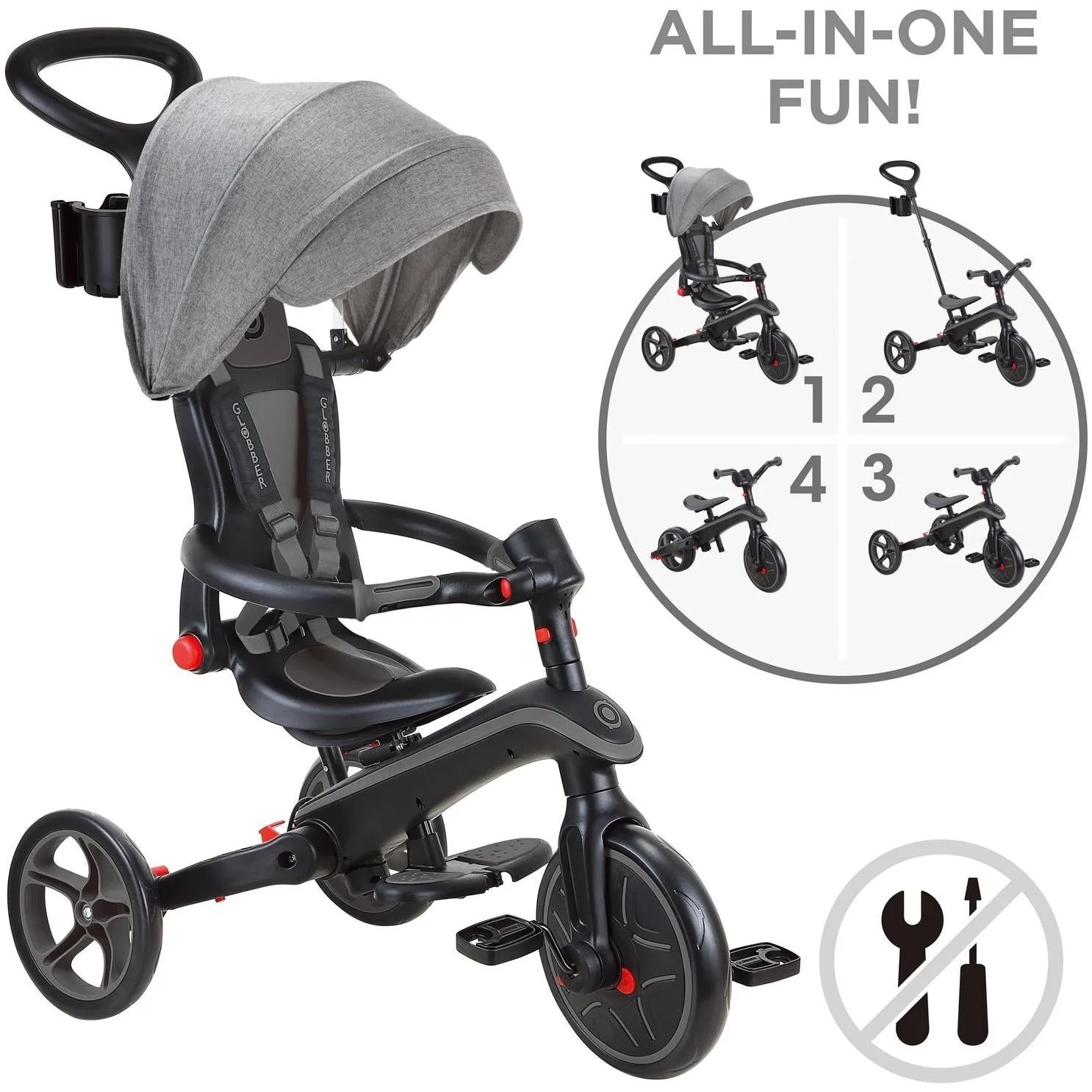 Globber Explorer Foldable 4in1 Kids Trike Black/Grey - Image 8