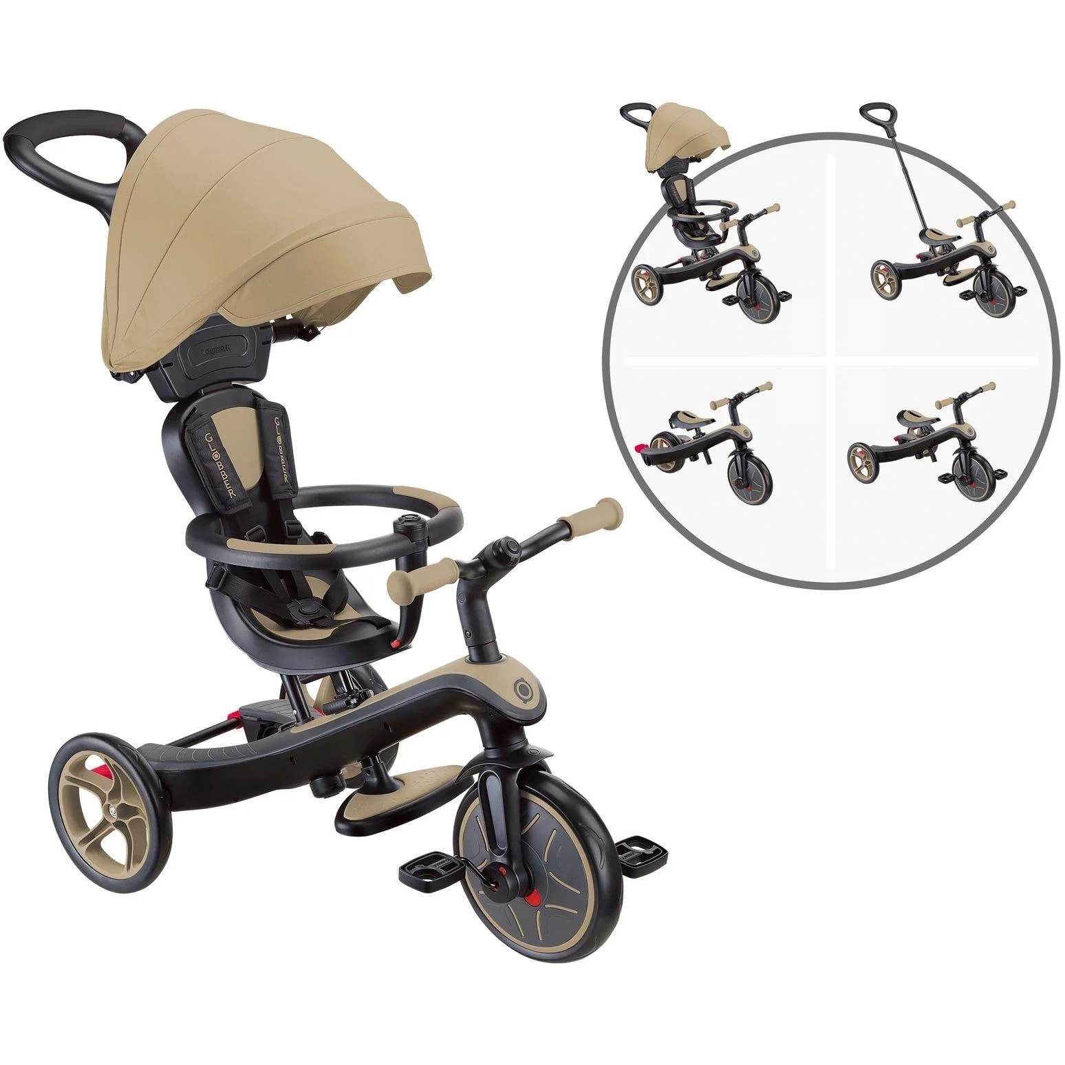 Globber Explorer 4in1 Kids Trike w/ Folding Canopy Sand - Image 4