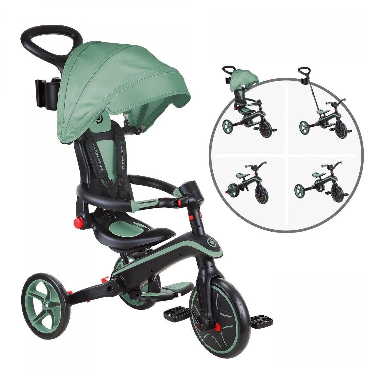 Globber Explorer Foldable 4in1 Kids Trike Olive - Image 4