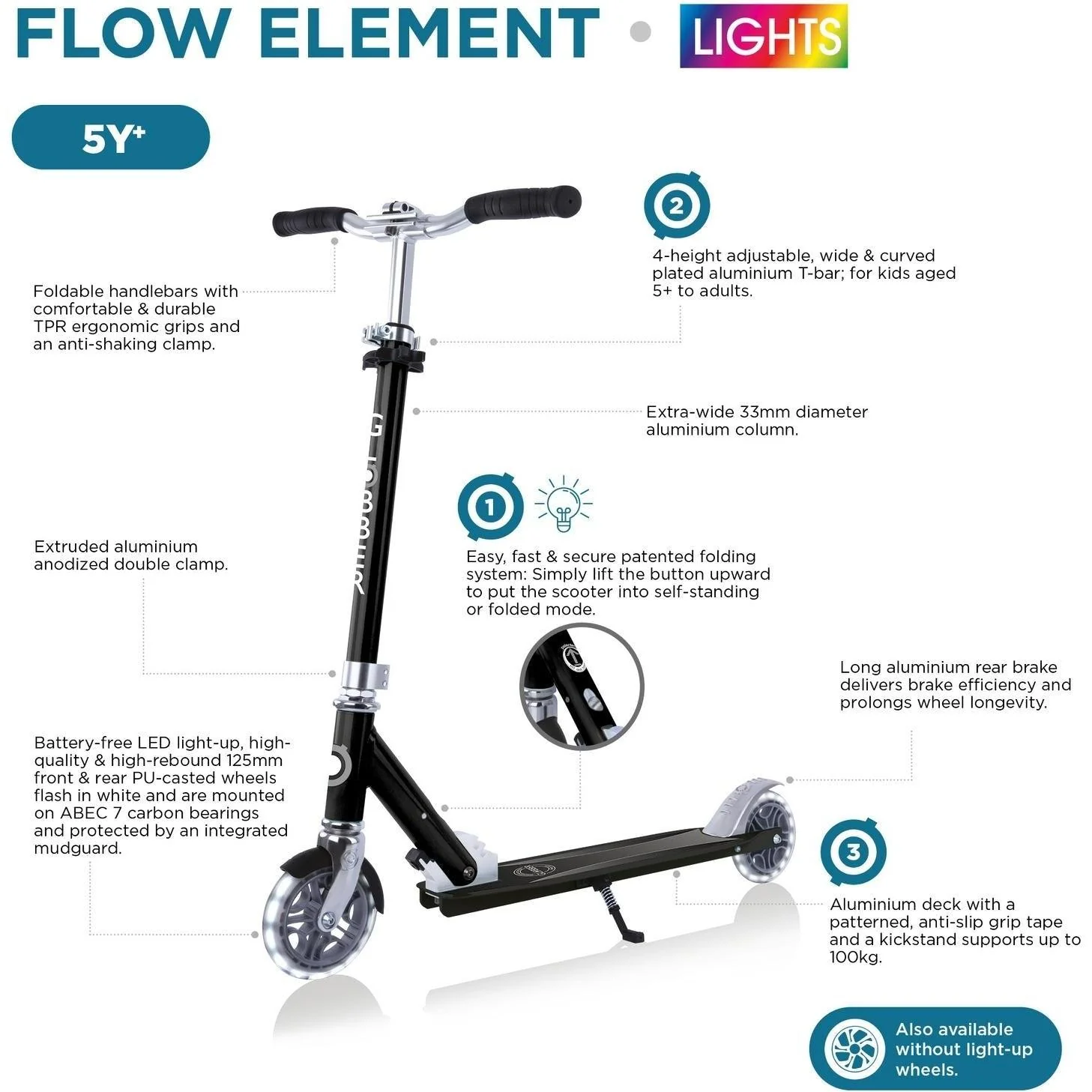Globber Flow Element Scooter With Lights Jade - Image 8