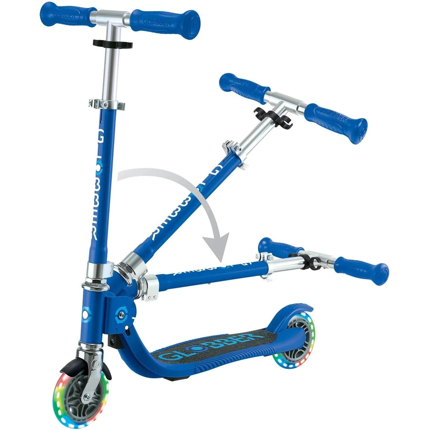Globber Flow Foldable Junior w/ Llights 2-Wheel Kids Scooter Navy/Sky Blue - Image 10