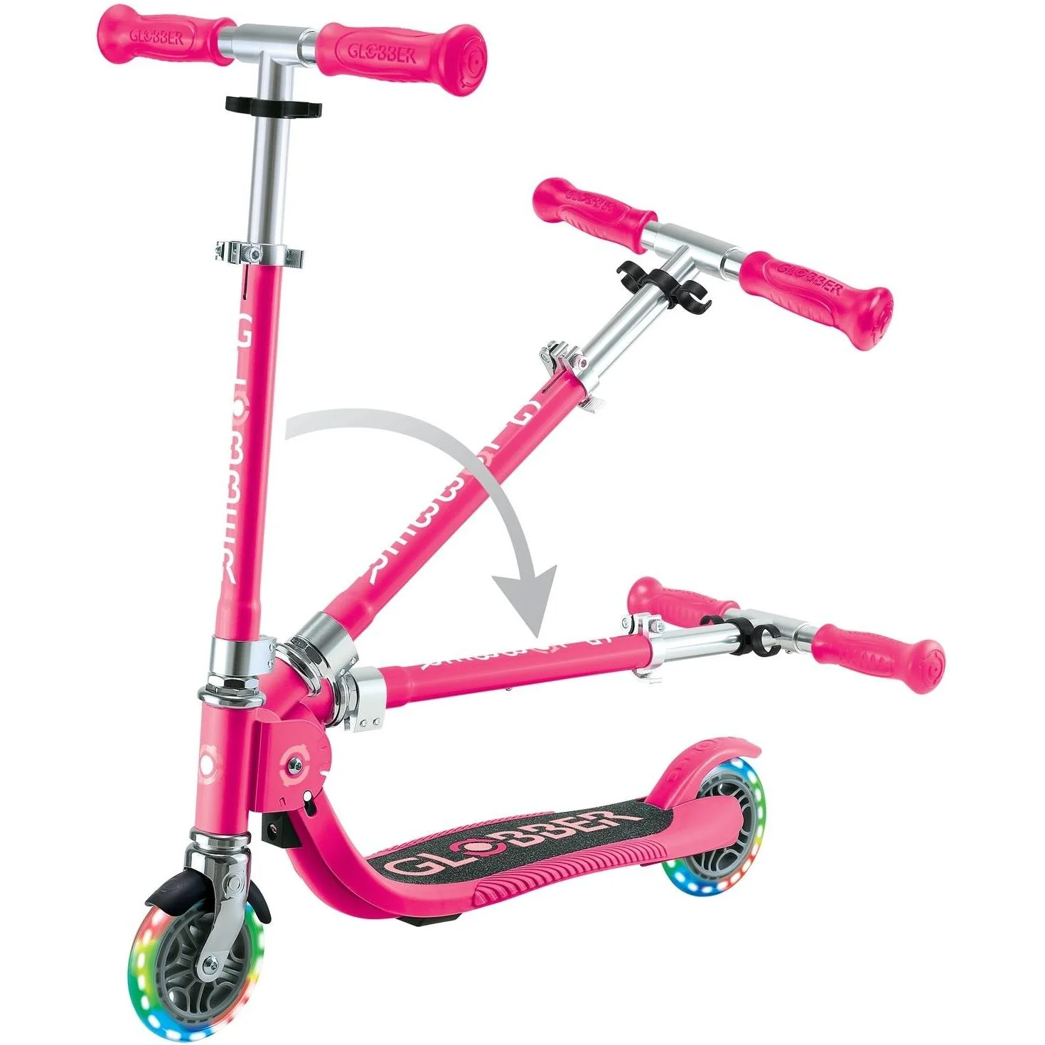Globber Flow Foldable Junior w/ Llights 2-Wheel Kids Scooter Pastel Pink/Fuschia - Image 11