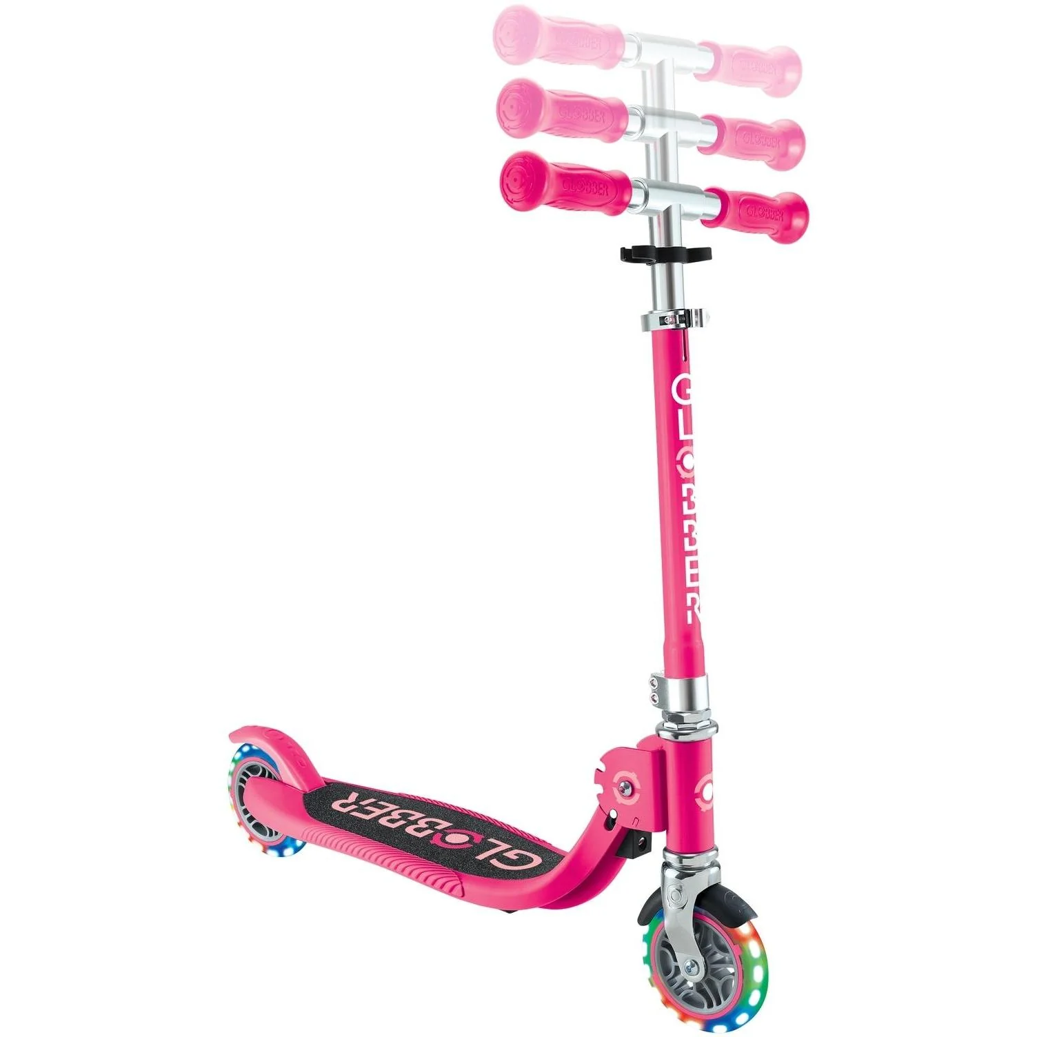 Globber Flow Foldable Junior w/ Llights 2-Wheel Kids Scooter Pastel Pink/Fuschia - Image 4