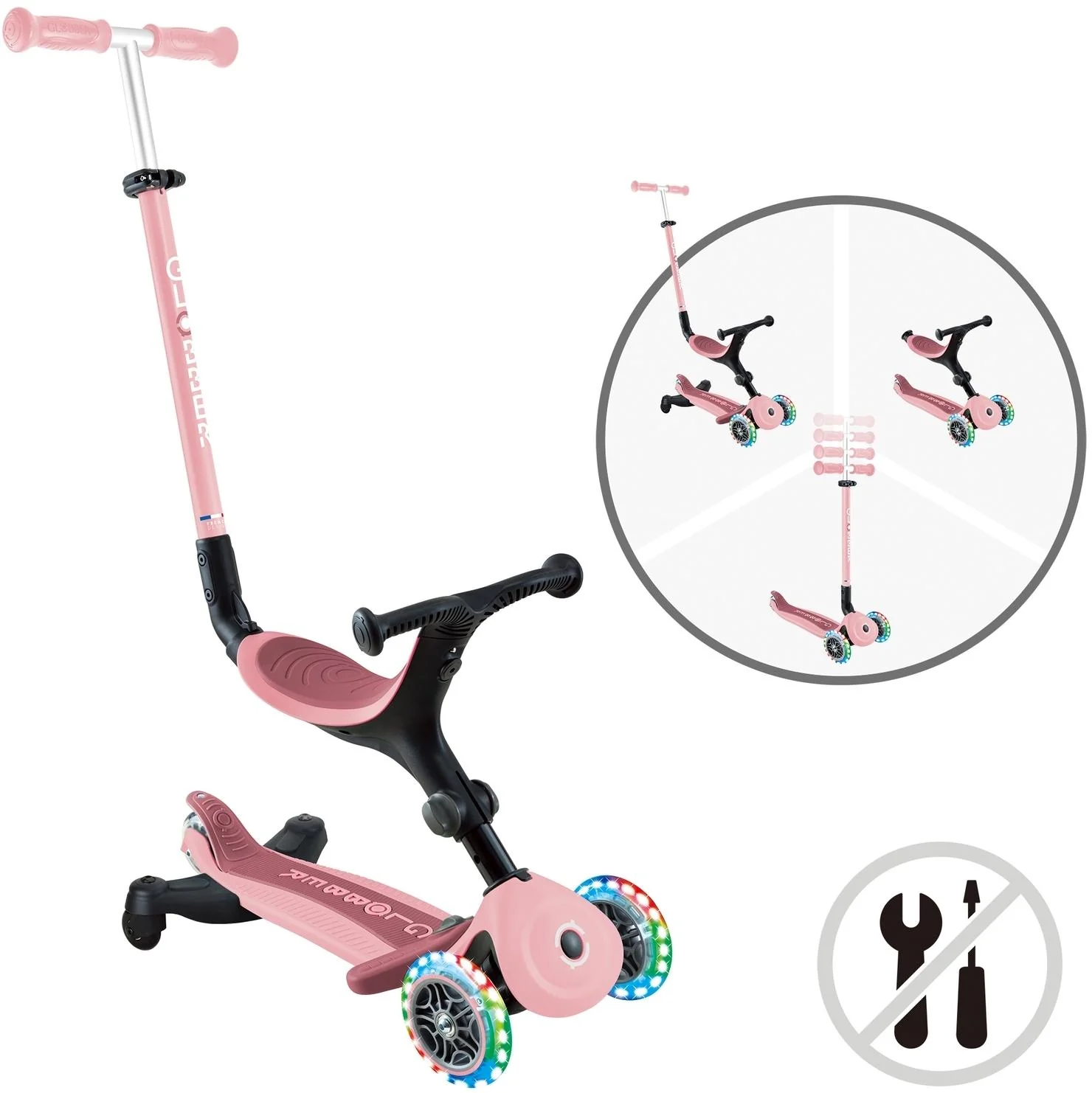 Globber Go Up Active Lights 360 - 3 in 1 Kids Scooter Pink - Image 3