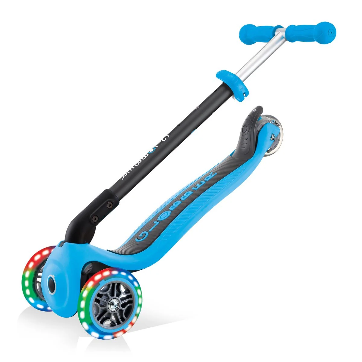 Globber Go Up Foldable Plus Lights 3 Wheel Kids Scooter Sky Blue (Light Up Wheels) - Image 10