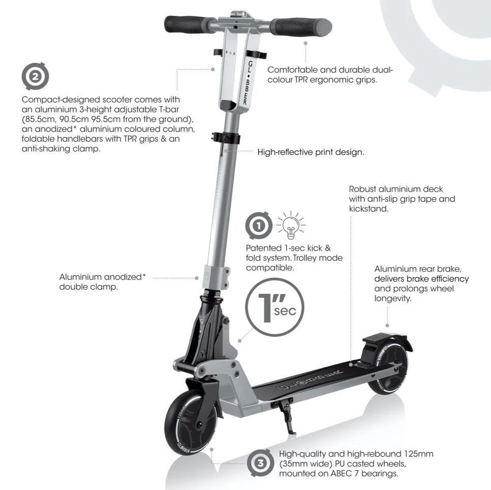 Globber One K 125 Kids Scooter Black - Image 5