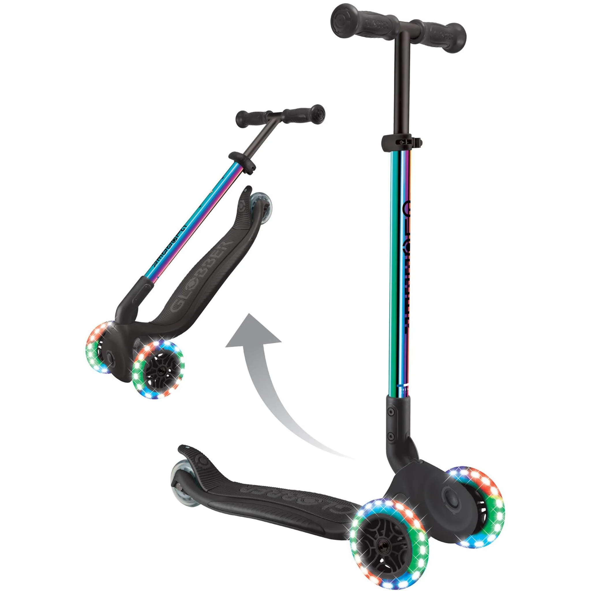 Globber Primo 3-Wheel Foldable Kids Scooter with Lights Neochrome - Image 4