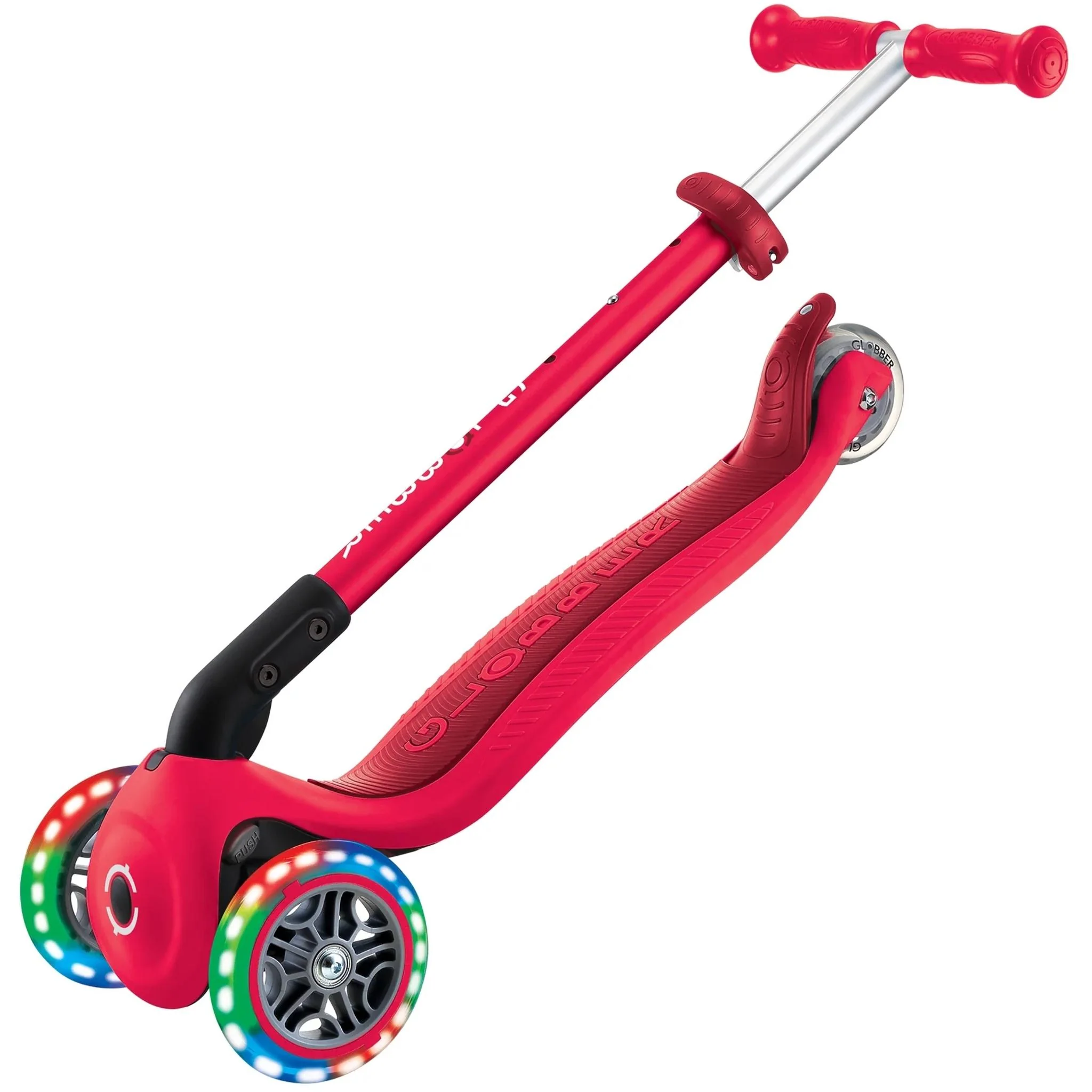 Globber Primo Foldable 2 Wheel Kids Scooter with Light Up Wheels Red - Image 2