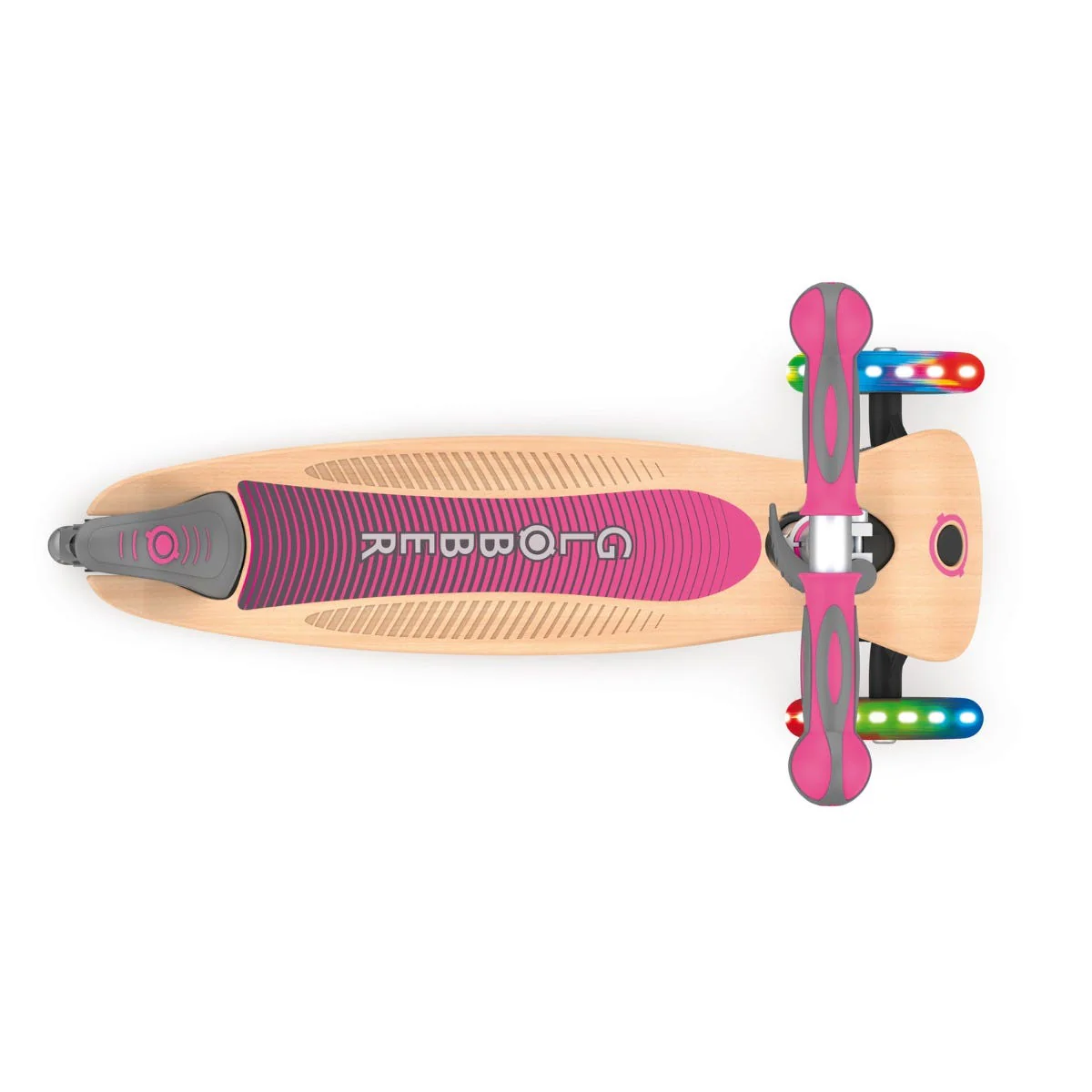 Globber Primo Foldable Wood Lights 3 Wheel Kids Scooter Pink - Image 3