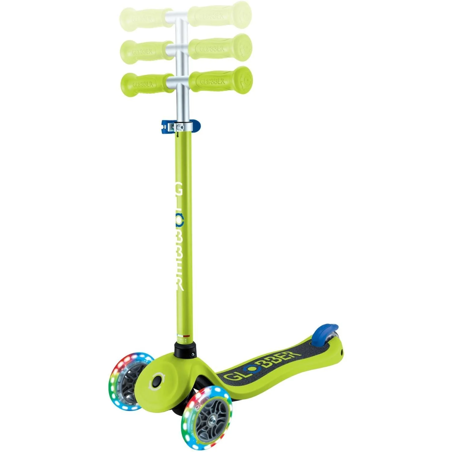 Globber Primo V2 Scooter With Lights And Griptape Lime Green/Navy Blue - Image 3