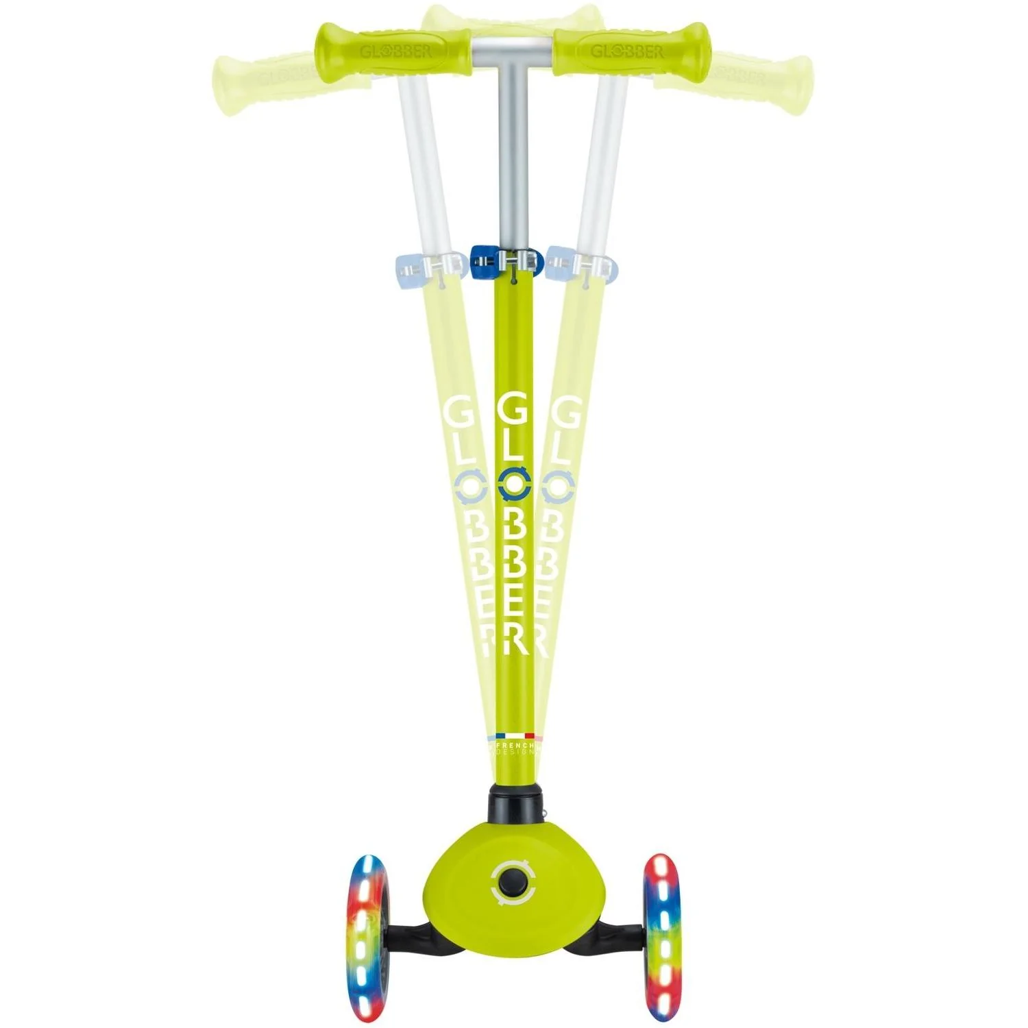 Globber Primo V2 Scooter With Lights And Griptape Lime Green/Navy Blue - Image 4