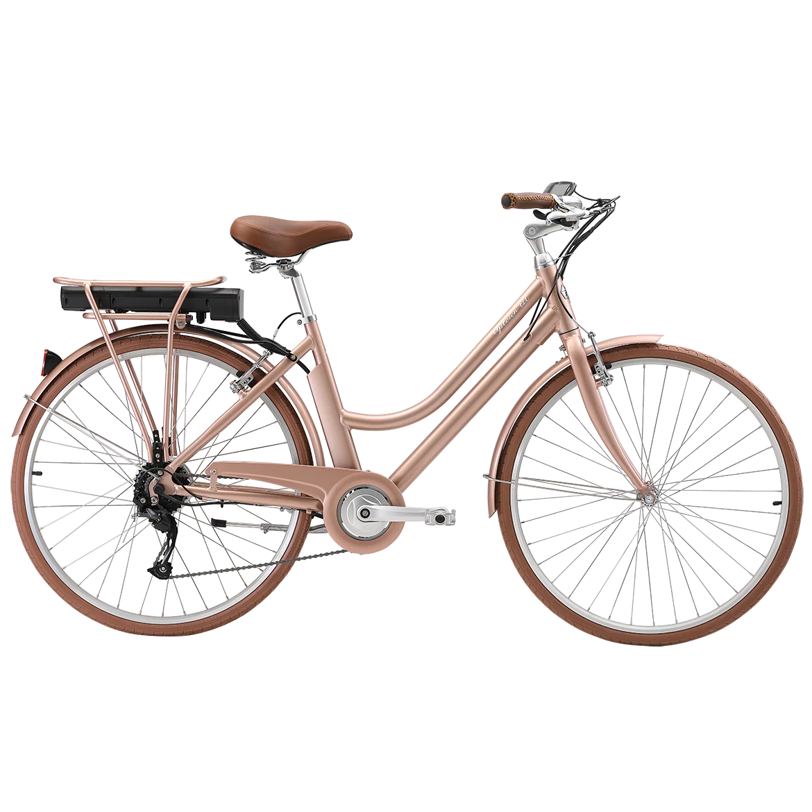Pedal Uptown ELC Electric Vintage Cruiser Bike Rose Gold/Tan - Image 2