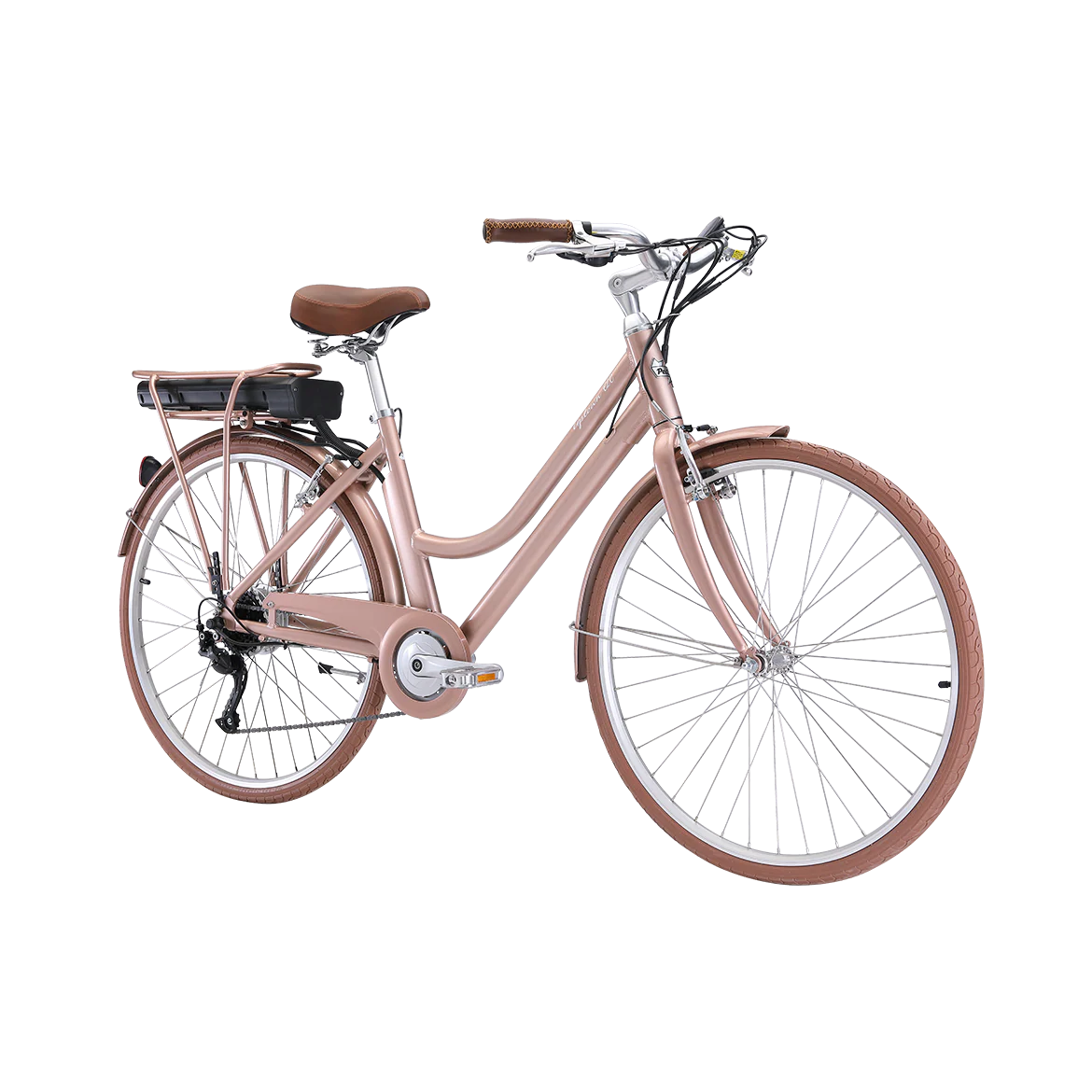 Pedal Uptown ELC Electric Vintage Cruiser Bike Rose Gold/Tan - Image 3