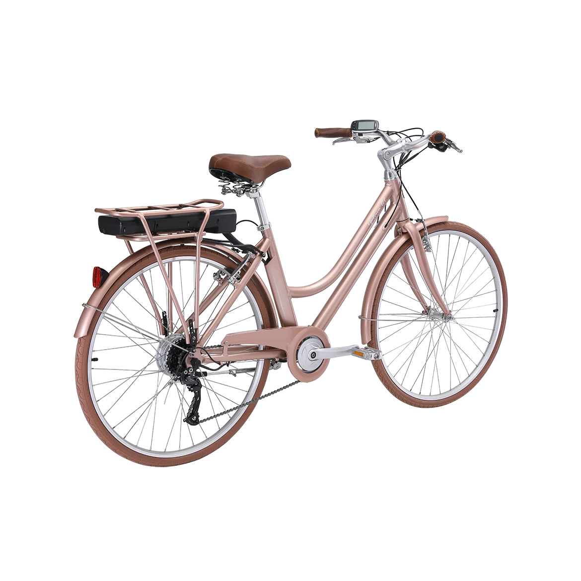 Pedal Uptown ELC Electric Vintage Cruiser Bike Rose Gold/Tan - Image 4