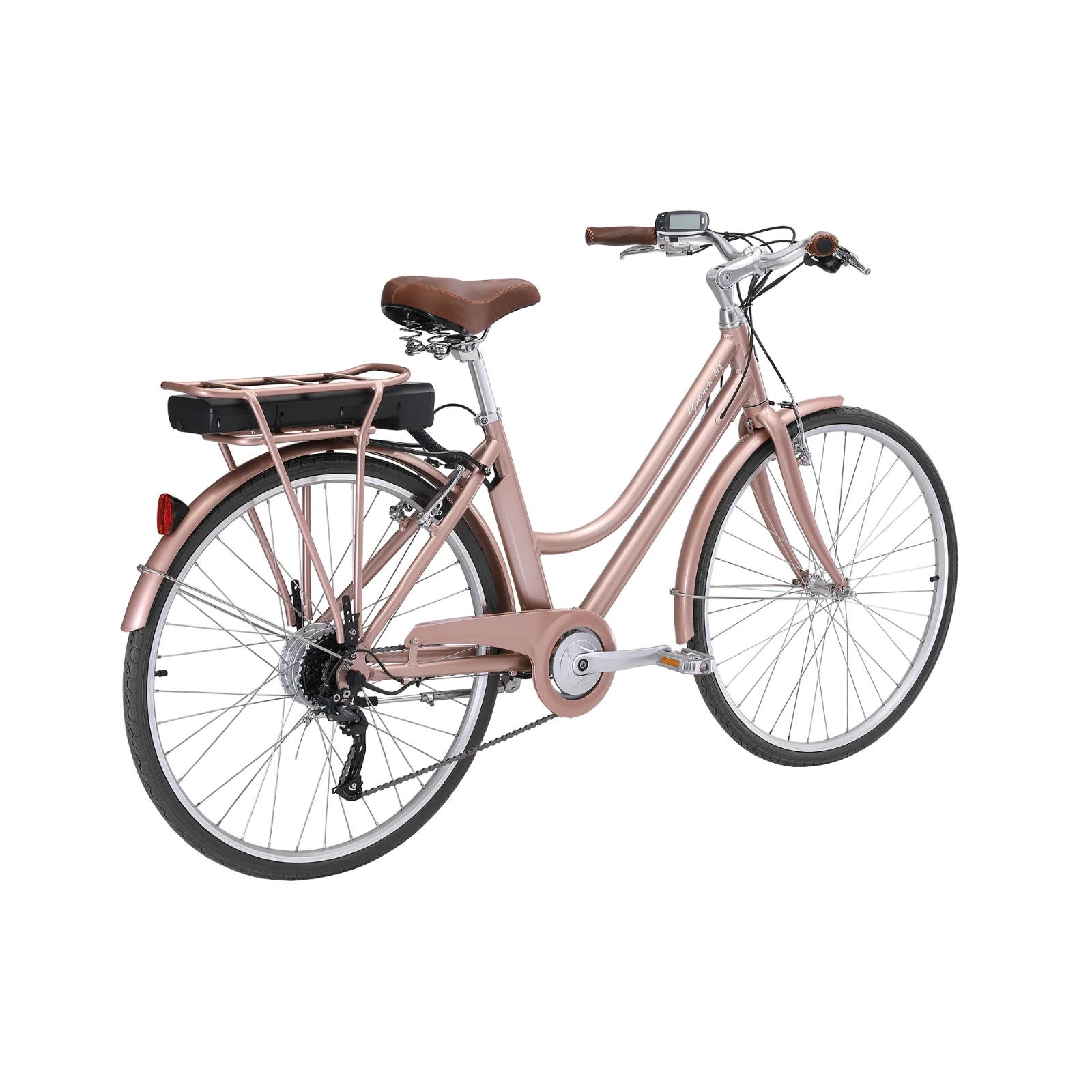 Pedal Uptown ELC Electric Vintage Cruiser Bike Rose Gold/Tan - Image 7