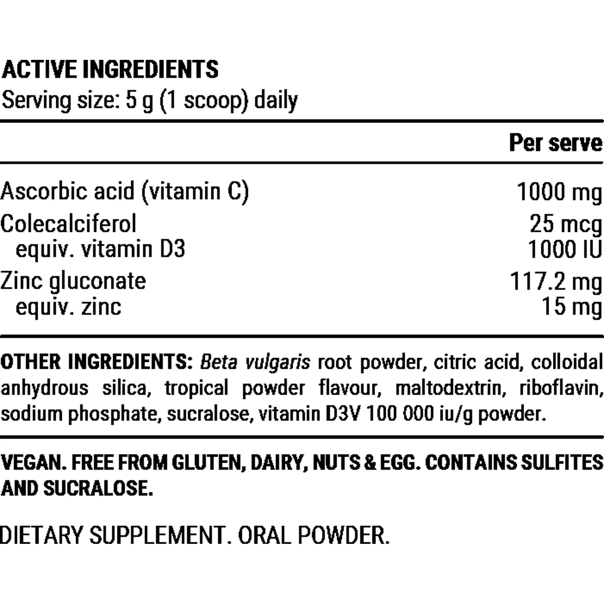 Pillar Performance Ultra Immune C - Immunity Support Powder 200g Jar Tropical - Image 2