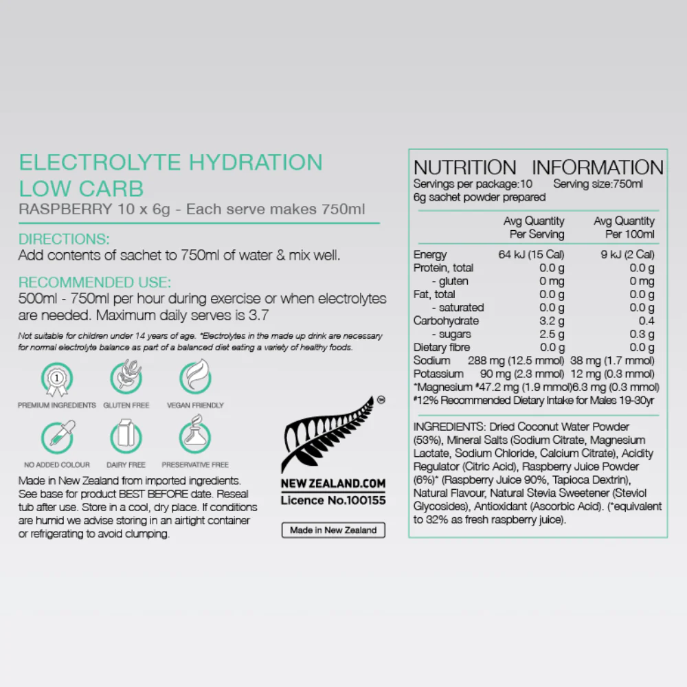 PURE Raspberry Low Carb Electrolyte Hydration Powder 10 x 6g - Image 2